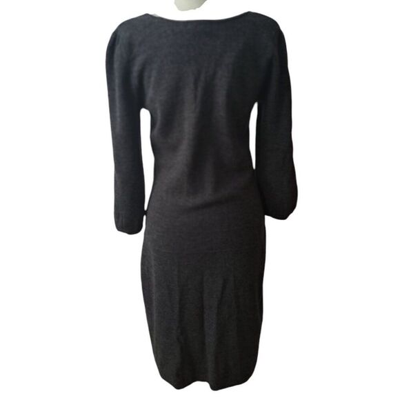 Tweeds Women Grey Knit Sweater Dress Merino Wool Blend 3/4 Sleeves Scoop Neck L - Picture 3 of 8